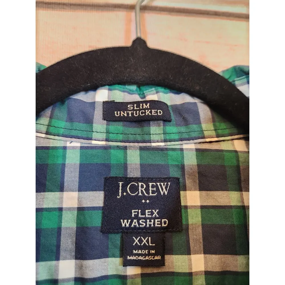 J.‎ Crew Men's Blue Green Plaid Flex Washed Slim Fit Button Down Shirt Size XXL